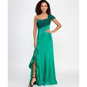 Violet Weekend Women's One Shoulder Satin Cascading Ruffle Gown